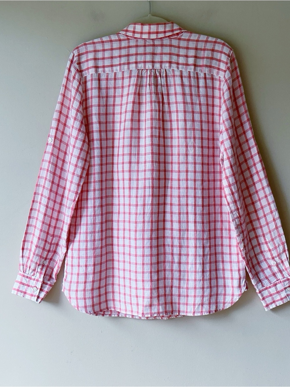 Land’s End 100% Linen Red & White Check Henley Style  Shirt Size M (10-12) - Picture 3 of 7